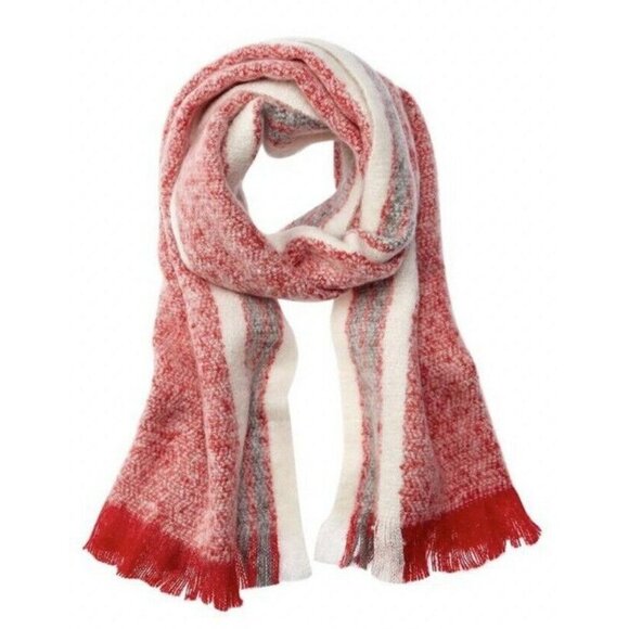 NWT  Free People Brushed Racer-Stripe Blanket Scarf Color Red Combo Size One Siz - Picture 1 of 7